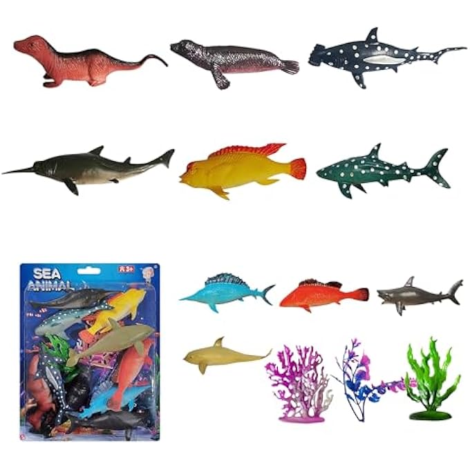 GALAXY OCEAN ANIMAL TOY SET - 10-PIECE MARINE LIFE FIGURES INCLUDING OTTER, SHARK, DOLPHIN, SWORDFISH, AND FISH - EDUCATIONAL UNDERWATER PLAY (AGES 3+) - Image 1